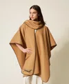 Twinset Wool Cloth Poncho With Scarf In Brown