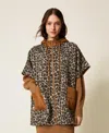 Twinset Poncho En Drap Avec Imprimé Animalier In Brown