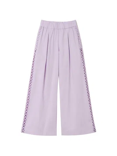 Twinset Poplin Cut-out Palazzo Trousers In Purple