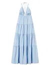 Twinset Robe Longue En Popeline Avec Volants In Blue
