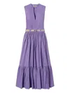 Twinset Long Poplin Dress With Flounce And Belt In Purple