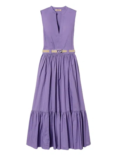 Twinset Twin-set Long Stretch Cotton Poplin Dress In ラベンダー