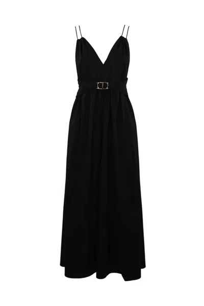 Twinset Poplin Dress With Oval T Logo In Black