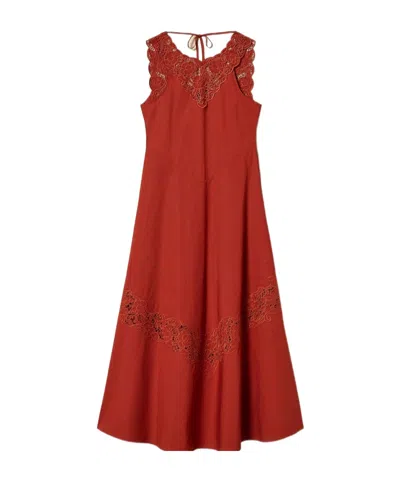 Twinset Poplin Embroidered Dress In Red