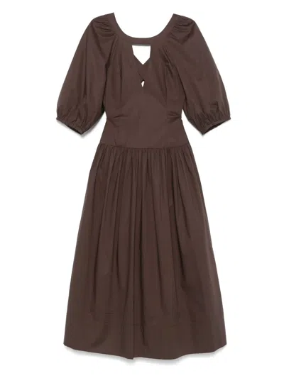 Twinset Poplin Midi Dress In Brown