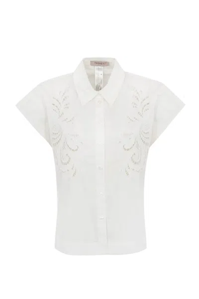 Twinset Poplin Shirt With Embroidery In Bianco Ottico