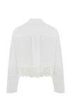 Twinset Twin-set Cropped White Cotton Shirt With Delicate Lace Trim