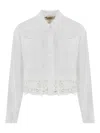 Twinset Twin-set Cropped White Cotton Shirt With Delicate Lace Trim In White