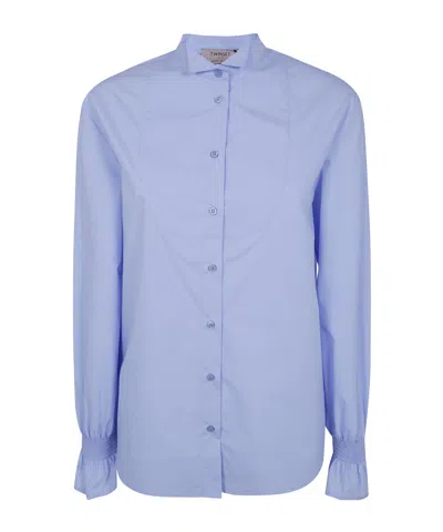 Twinset Poplin Shirt With Ruffles In Blue