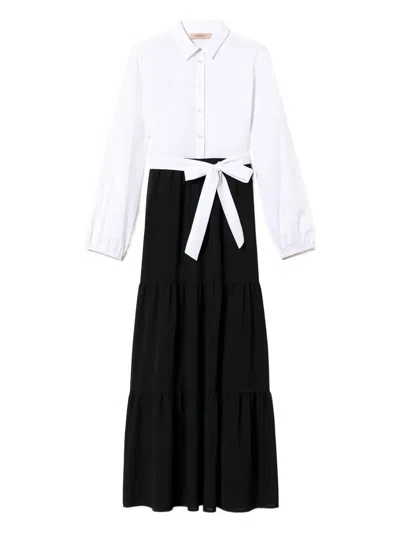 Twinset Poplin-tiered Maxi Dress In Black