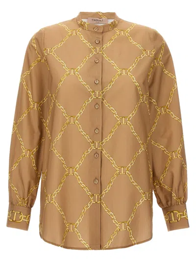 TWINSET PRINT SHIRT SHIRT, BLOUSE BEIGE