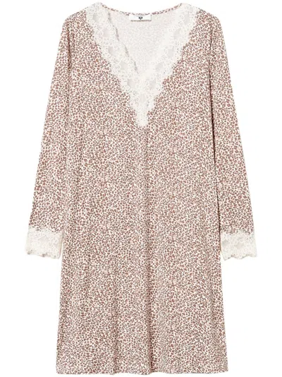 Twinset Printed Lace Nightdress In Brown