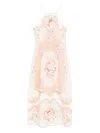 Twinset Midi Dress In White Linen With Print In Neutrals