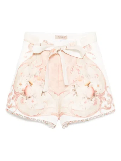 TWINSET PRINTED LINEN SHORTS
