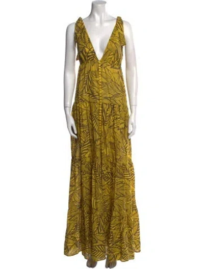 Pre-owned Twinset Printed Long Dress In Yellow