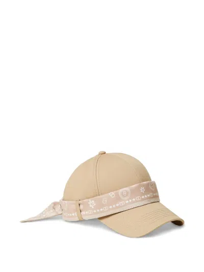 Twinset Printed Scarf-detail Cap In Gold