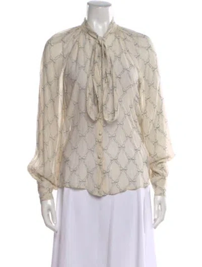 Pre-owned Twinset Printed Tie Neck Blouse In Neutral
