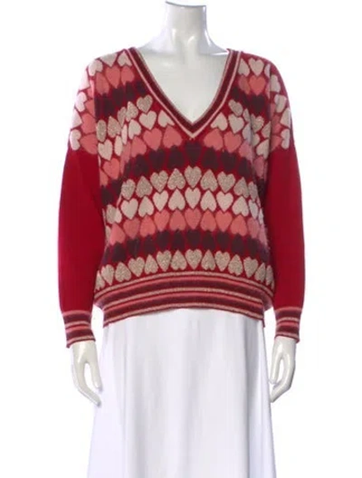 Pre-owned Twinset Printed V-neck Sweater In Red