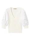 Twinset Puff-sleeve Broderie-anglaise Jumper In Neutral