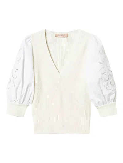 TWINSET PUFF-SLEEVE BRODERIE-ANGLAISE JUMPER