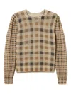 Twinset Puff-sleeve Check-print Sweater In Brown