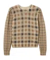 Twinset Checkered Knit Sweater With Puffed Sleeves In Multi