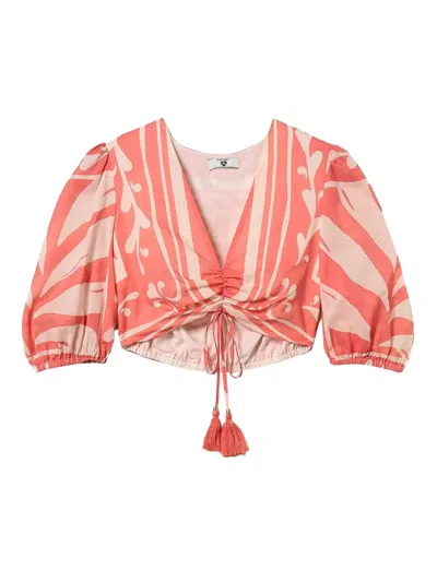 Twinset Puff-sleeve Cropped Top In Neutral