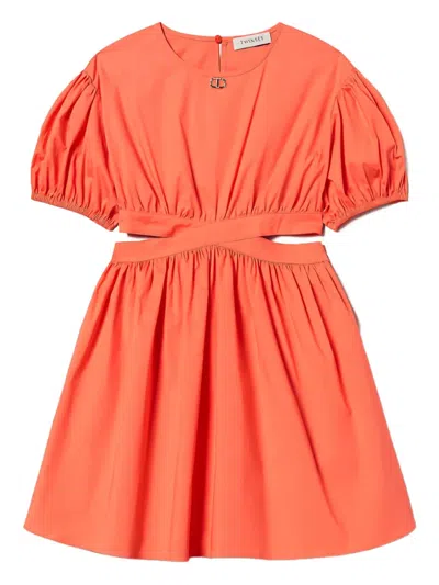 Twinset Kids' Puff-sleeve Cut-out Dress In Orange