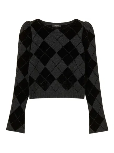 TWINSET PUFF-SLEEVE DIAMOND-PATTERN JUMPER
