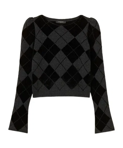 TWINSET PUFF-SLEEVE DIAMOND-PATTERN JUMPER