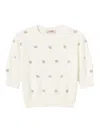 Twinset Creamy White Sweater With Floral Embellishments In White