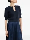 Twinset Puff-sleeve Keyhole-neck Sweater In Blue