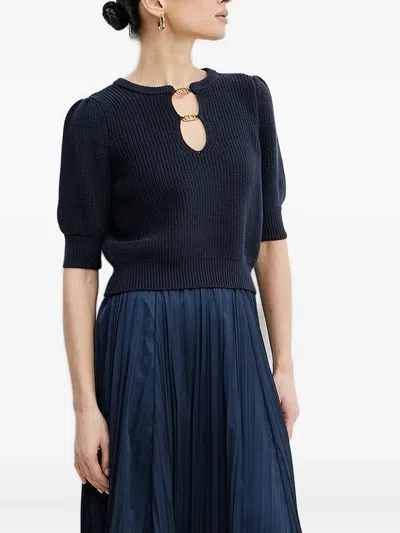 Twinset Puff-sleeve Keyhole-neck Sweater In Blue