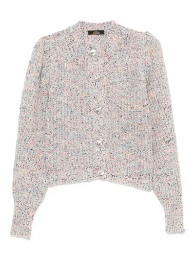 Twinset Puff-sleeve Speckled Cardigan In Neutral