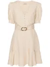 Twinset Puff-sleeves Flared Midi Dress In Neutrals