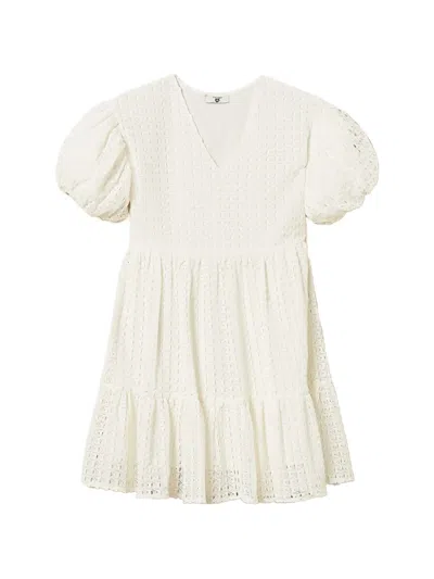 Twinset Puff-sleeved Tiered Dress In White