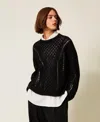 Twinset Pull Ajouré En Mohair Mélangé In Black