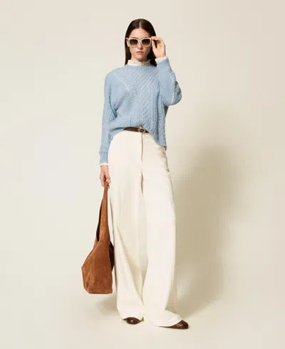 Twinset Pull Ajouré En Mohair Mélangé In Blue
