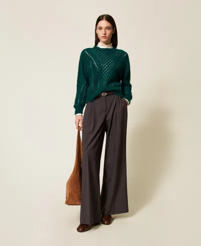 Twinset Pull Ajouré En Mohair Mélangé In Blue