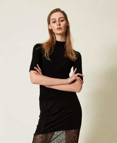 Twinset Pull Ajusté Avec Ajours In Black