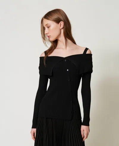 Twinset Pull Ajusté Avec Épaules Dénudées In Black