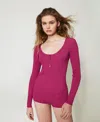 Twinset Fitted Rib-knit Jumper In Pink