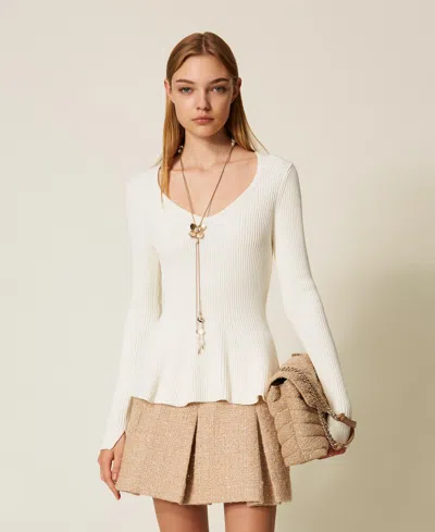 Twinset Fitted Ribbed Jumper In Neutral