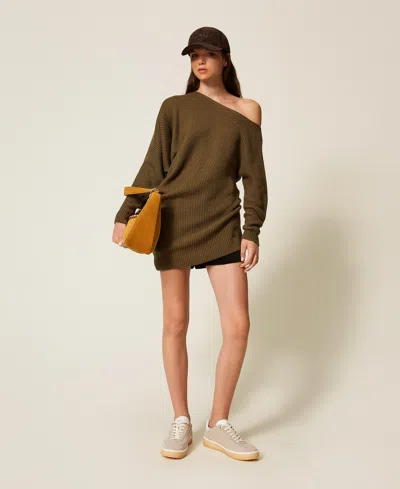 Twinset Pull Asymétrique En Laine Mélangée In Green