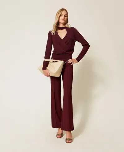 Twinset Pull Avec Ajour Et Finition Croisée In Brown