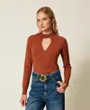 Twinset Heart-neckline Crossover Jumper In Brown