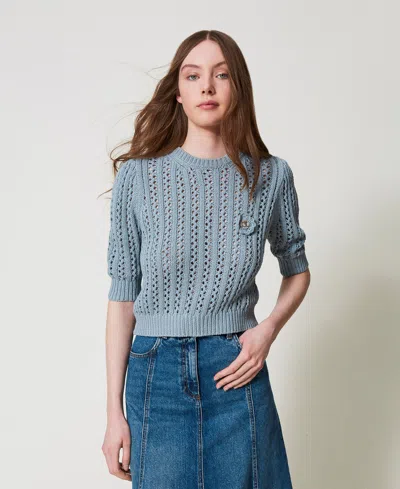 Twinset Pull Avec Broche En Crochet In Blue