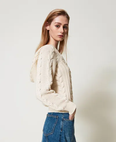 Twinset Pull Avec Capuche Et Torsades In Neutral