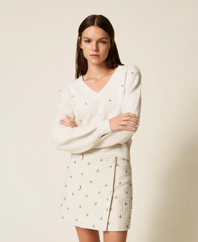 Twinset Pull Avec Losanges Et Broderie In White