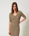 Twinset Pull Avec Lurex Et Mélange De Points In Brown